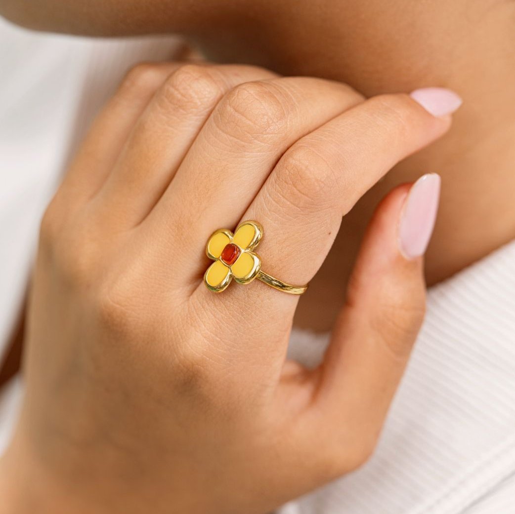 Bague Orchidée en acier inoxydable doré à l'or fin — vue 2